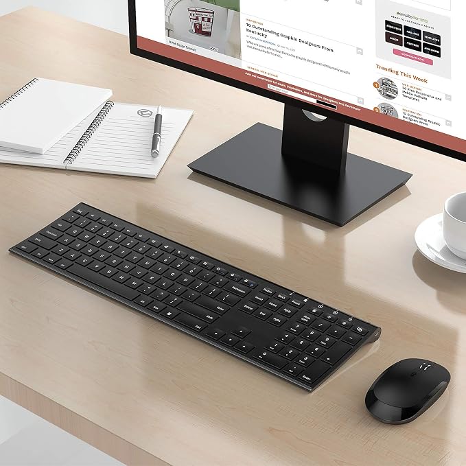 Vssoplor Wireless Keyboard and Mouse, Rechargeable Ultra Slim, Black | Quiet Full-Size Keyboard and Mouse Combo Set, for Laptop, PC, Notebook, Desktop, 2.4GHz Stable Connection, Ideal for Office - Image 7