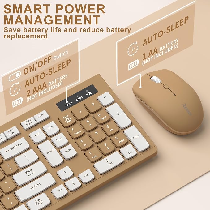 Wireless Keyboard and Mouse Combo Silent for Office and Home(Mocha Color-A) | 2.4G Full Size Silent Cordless Keyboard with Tilt Legs,3-Level DPI Quiet Mouse,for Windows/Mac OS/Desktop/Laptop/PC - Image 6