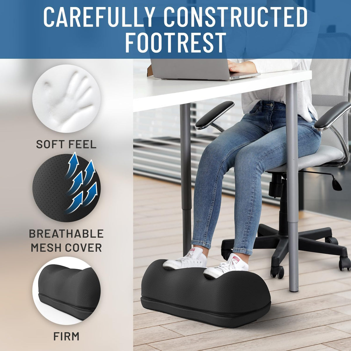 Everlasting Comfort Adjustable Cloud Foot Rest for Under Desk at Work with Pressure Point Nodes - Comfortable Memory Foam Office Foot Stool & Desk Pillow, Gaming & Home Accessories - Image 3