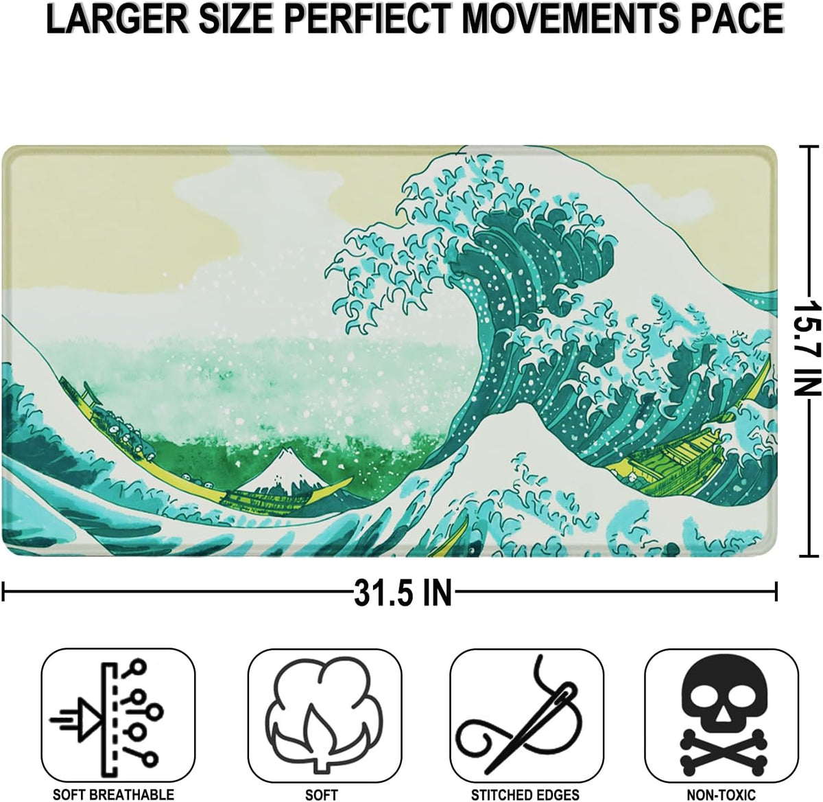 Large Extended Gaming Mouse Pad, 31.5" x15.7" Large Mat with Superior Micro-Weave Cloth, Water Resist Keyboard Mousepad with Non-Slip Base, Laptop Pad for Office Home Gaming, Waves - Image 5