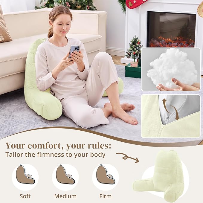 Sasttie Reading Pillow for Bed, Back Pillow for Sitting Up, Cream | 21" Backrest Support Cushion for Couch, Sofa, and Floor, Dorm Essentials, OEKO-TEX, Adjustable Down Alternative Fill - Image 3