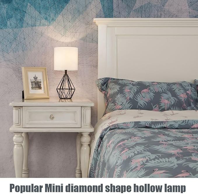 Black Bedside Table Lamps Set of 2, Small Nightstand Lamps for Bedroom, Modern Desk Lamps with TC Fabric Shade Geometric Metal Base for Living Room Study Office Farmhouse - Image 3