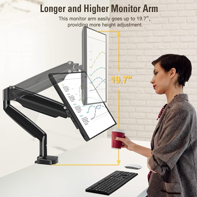 Single Monitor Mount Holds Screen up to 32", Height Adjustable Monitor Arm, Full Motion Computer Monitors Stand with Clamp/Grommet Base, VESA Mounts Fit 4.4-17.6lbs Computer, Black - Image 5