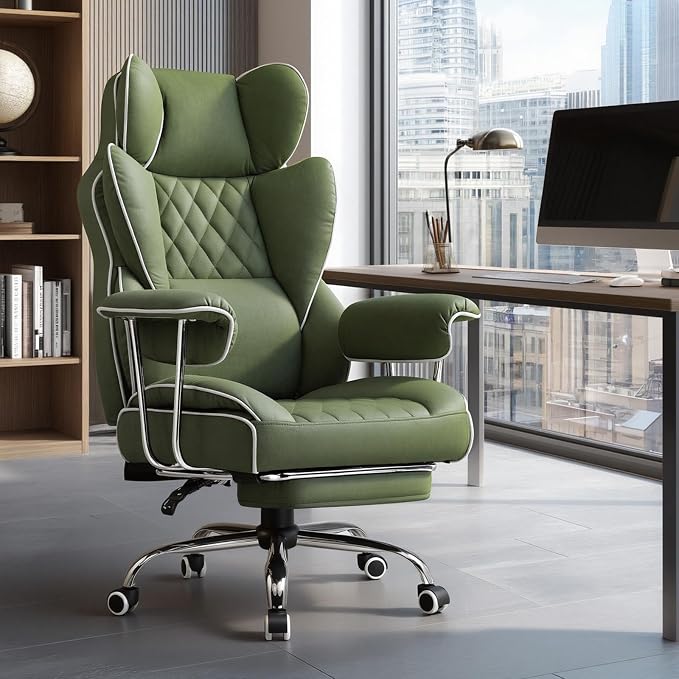 GTPLAYER Gaming Chair,Office Chair with Pocket Spring Lumbar Support, Ergonomic Comfortable Wide Office Desk Computer Chair with Outward Fixed Soft Armrests and Footrest (Fabric, Green) - Image 2