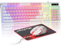 BlueFinger RGB Gaming Keyboard and Backlit Mouse Combo, USB Wired, LED Gaming Set for Laptop PC Computer Game and Work (White & Pink) by BlueFinger