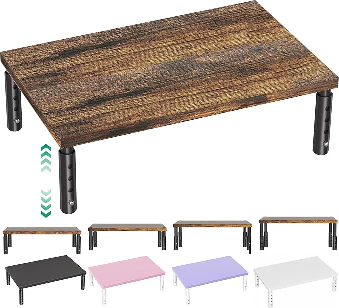 Adjustable Monitor Stand Riser for Desk, Wood Computer & Laptop Stand, Desk Organizers and Accessories, Office Desk Accessories & Workspace Organizer for Home Office Supplies, Brown by OPNICE