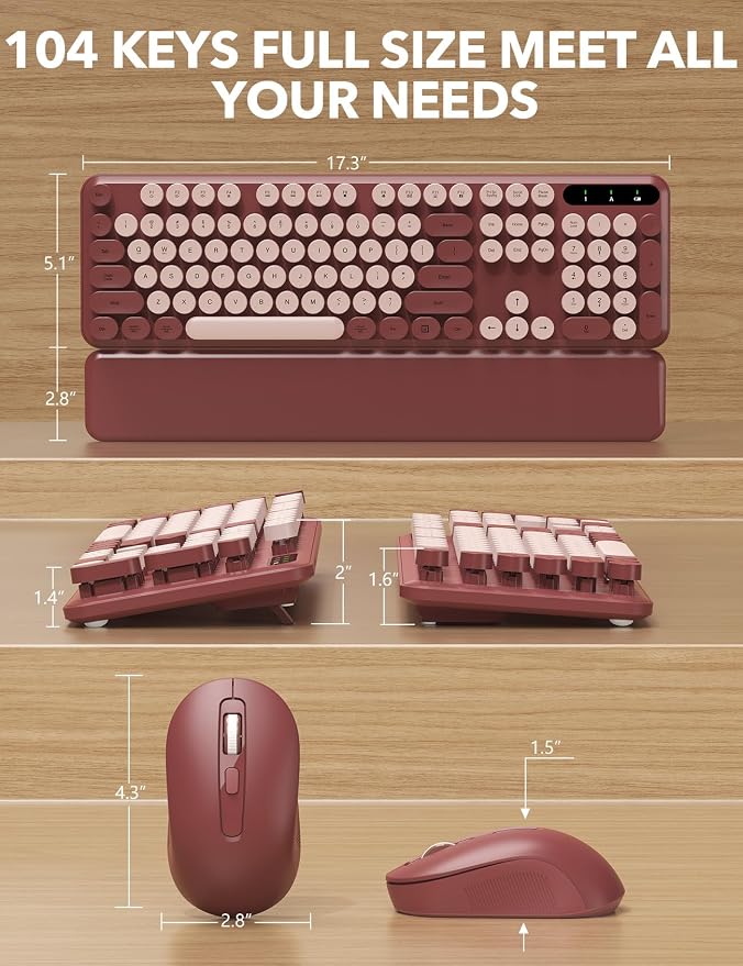 Wireless Keyboard and Mouse Combo, Cute Typewriter, Magnetic Wrist Rest | Full-Size, Round Keycaps, Smart Sleep Mode, 2.4GHz Stable Connection for Mac/Windows/PC, Office or Home, Trueque CK24 - Image 7