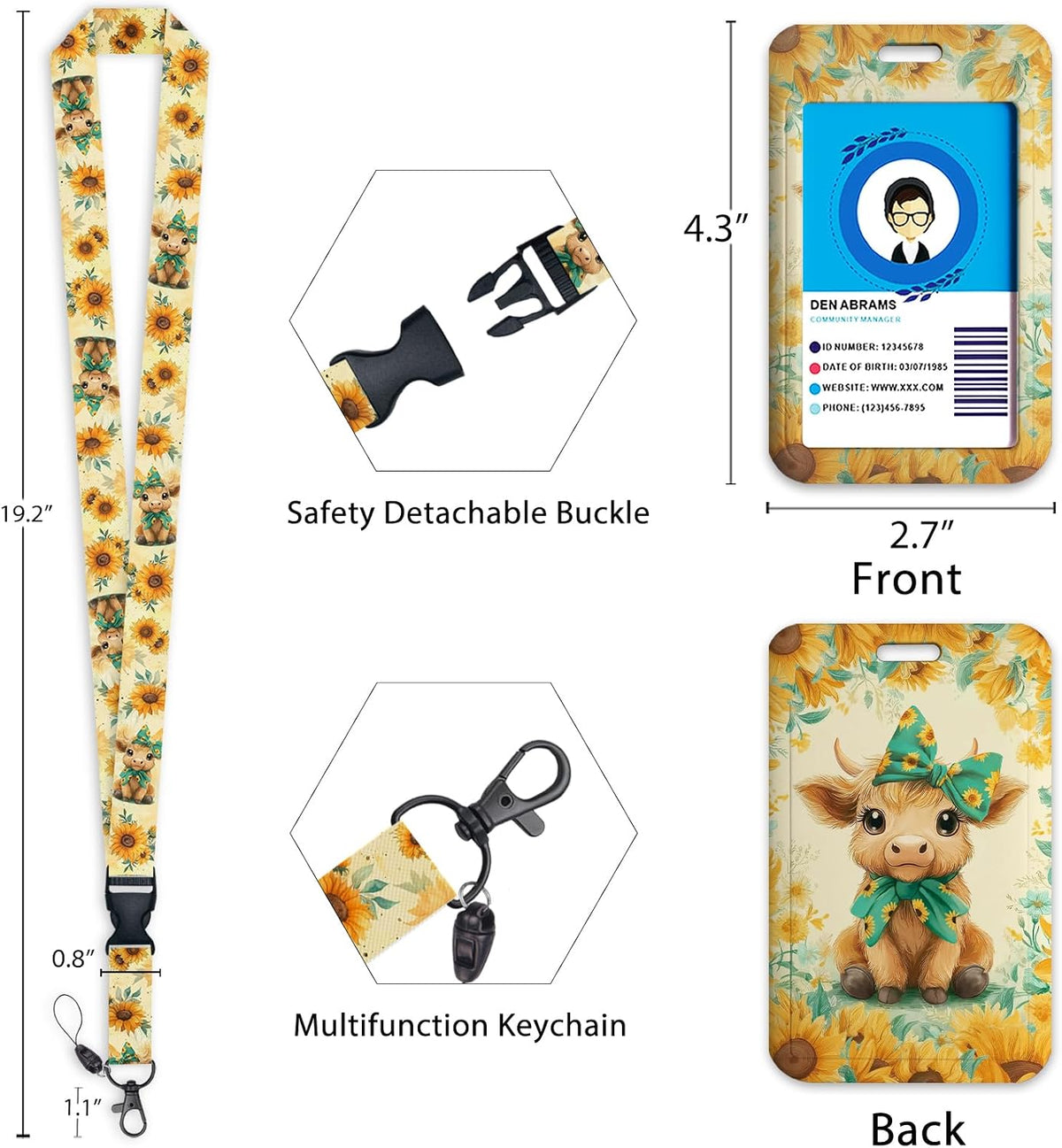 Highland Cow Lanyards for ID Badges, Badge Holder Retractable Clip - Image 6