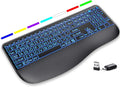 Hamile Large Print Wireless Backlit Keyboard for Windows, Black | Rechargeable keyboard with quiet low-profile keys, 7-color backlight memory, full-size layout, and extra-large wrist rest by Hamile