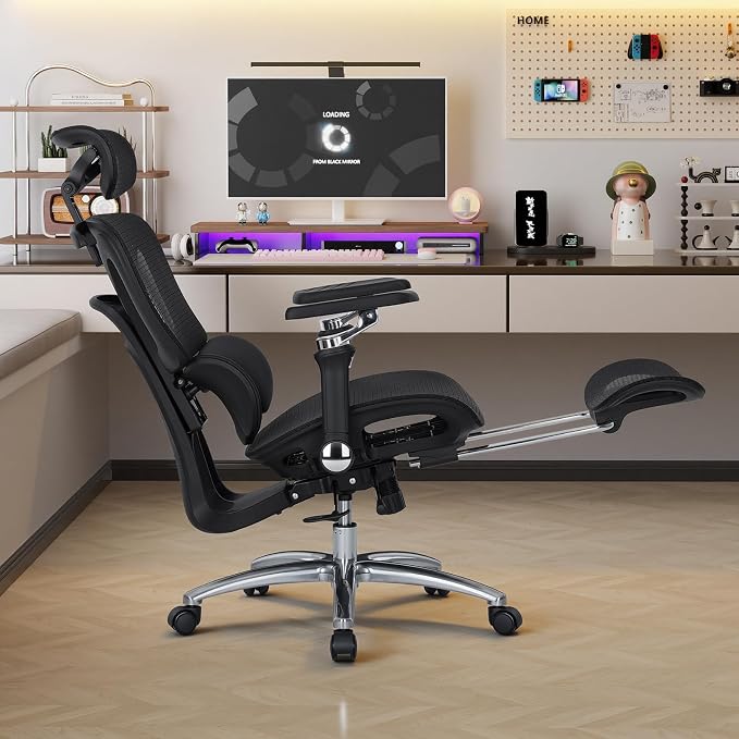 MALOL Ergonomic Office Chair, 400lbs High Back Mesh Desk Chair with 6D Armrests, 3D Headrest, Adjustable Lumbar Support, Seat Depth Adjustment, Tilt Lock, Metal Base & PU Wheels, Black - Image 12