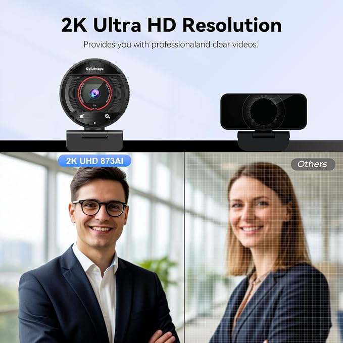 2K AI Webcam USB 3.0 with HDR 8X Digital Zoom & Microphone for PC | with Remote Control Plug and Play, Compatible with Zoom, Teams, Skype, Facetime, Meetings for Laptop Desktop Mac - Image 2
