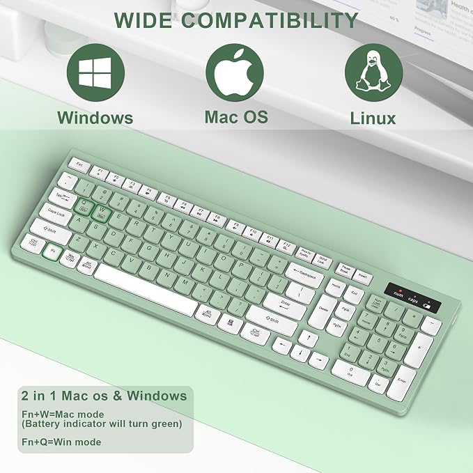 RECCAZR Wireless Keyboard Silent for Office and Home(Avocado Green) | 2.4G Full Size Silent Cordless Keyboard with Tilt Legs for Windows/Mac OS/Desktop/Laptop/PC - Image 6