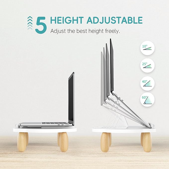 AFOOYO Adjustable Wood Laptop Stand, Ergonomic Height Angles Computer Stand, Cloud-Shaped Holder Riser Notebook Stand for Desk Compatible with Air, Pro, Dell, HP, Lenovo More 10-17.3" Laptops, White - Image 3