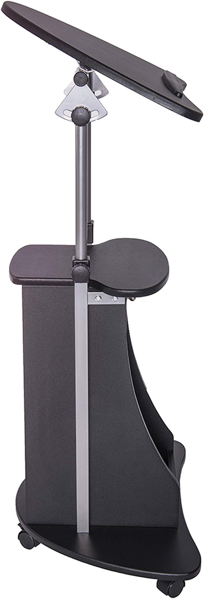 Techni Mobili Adjustable Height Rolling Laptop Cart with Storage, Black | Adjustable height rolling laptop cart with storage, open shelf, wheels, sit‑to‑stand ideal for podium office medical use - Image 6