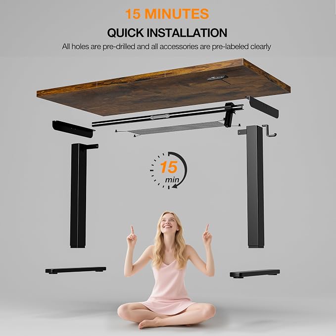 Electric Standing Desk with Cable Management,Rustic Brown Height Adjustable Desk with Memory Presets, Sit Stand Table for Work from Home, Ergonomic Computer Desk,55 x 24 inch - Image 8