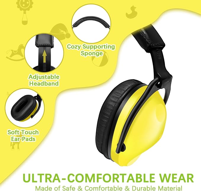 ZOHAN Kids Ear Protection 2 Pack, 25dB NRR Noise Cancelling Headphones for Kids, with Pillowy Pads, for Monster Truck, School, Autism, Sensory, Fireworks, Concerts, Events (Yellow+Green) - Image 4