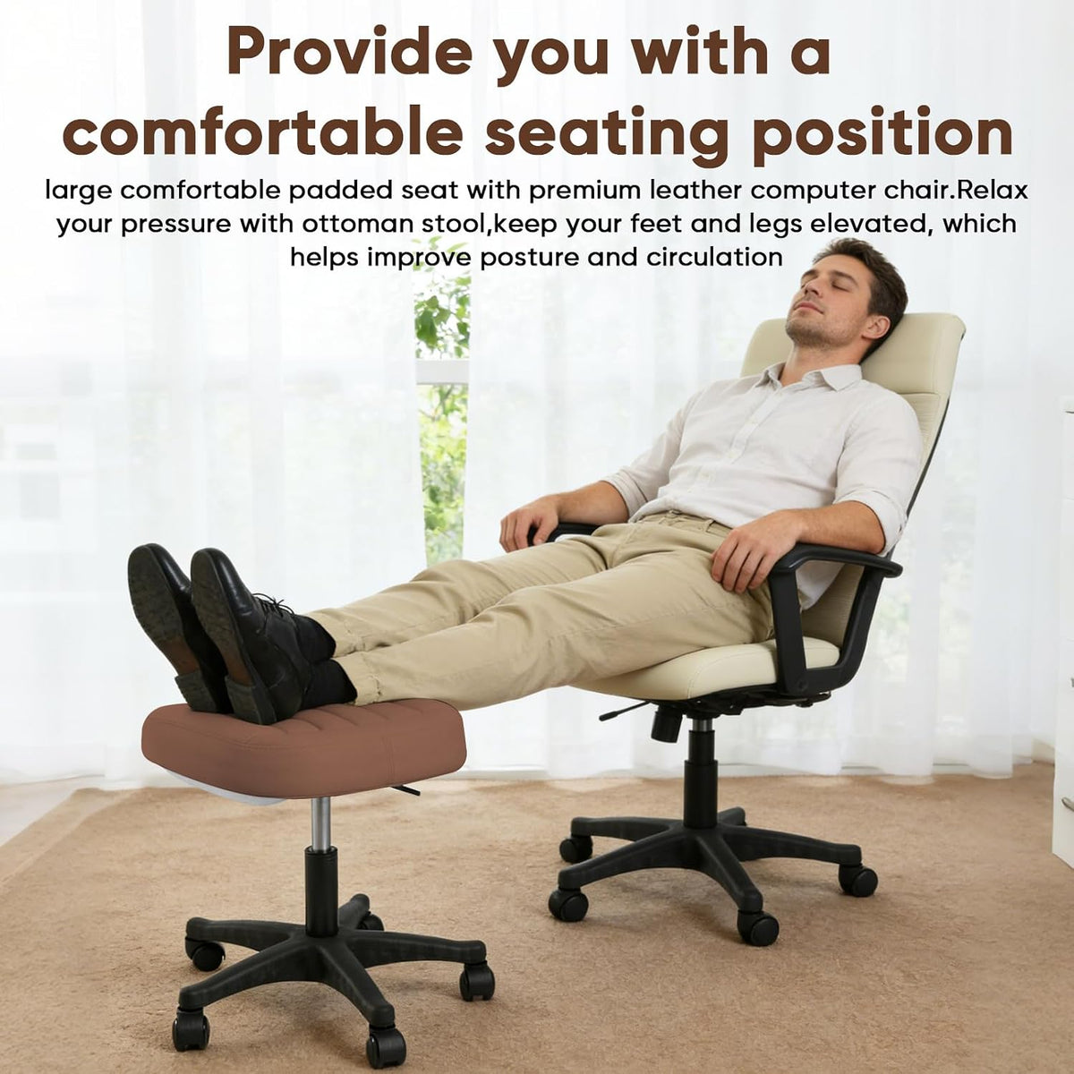 Ergonomic Adjustable Under Desk Footrest,Ottoman with Wheels - Image 3