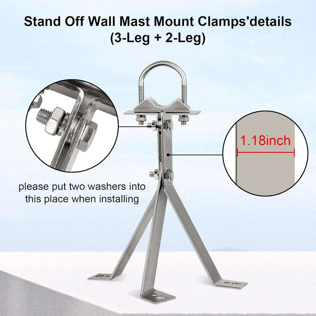 XRDS-RF Antenna Wall Mount - 10 Inch Heavy-Duty Stand Off Wall Mast Mount Windproof Mounting Bracket for TV Antenna Mast (2-Leg + 3-Leg) - Image 2
