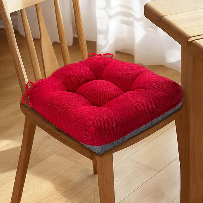 MAGIC ELEPHANT Chair Cushions for Dining Chair, Shredded Memory Foam Kitchen Chair Cushions Set of 4, Non-Slip Thick Dinning Room Chair Pads Seat Cushions, 15.5" x 15.5" x 4" (Red) - Image 7