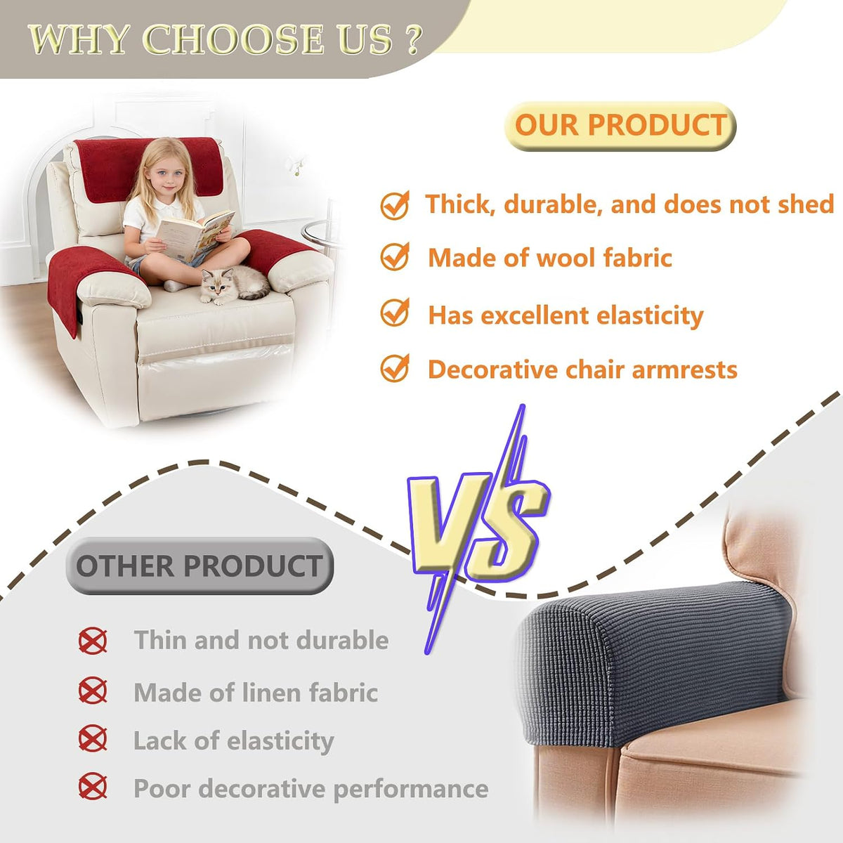 Armrest Covers for Recliner set of 3 Couch Arm Covers with Pockets for Sofa - Image 5