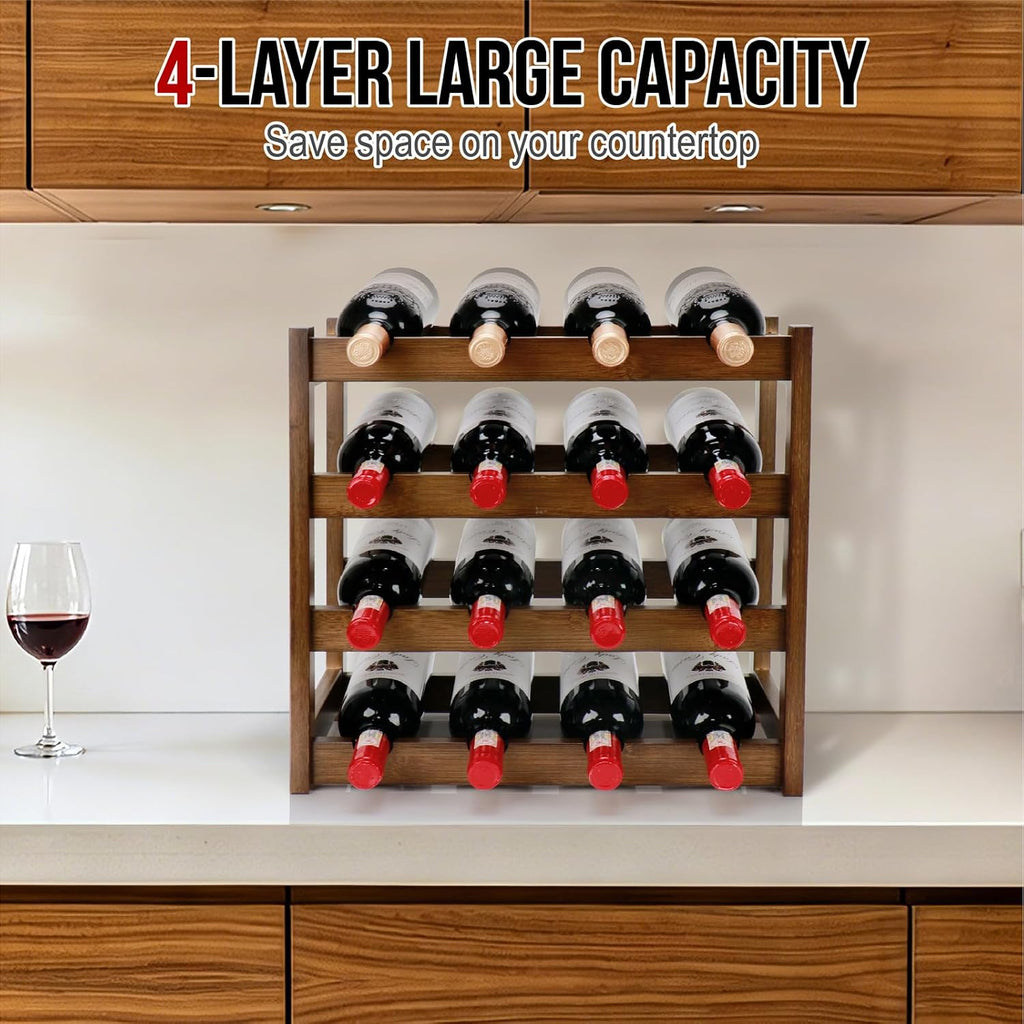 Bamboo Wine Rack, 4-Tier 16 Bottles Wine Storage Cabinet Shelf - Image 5