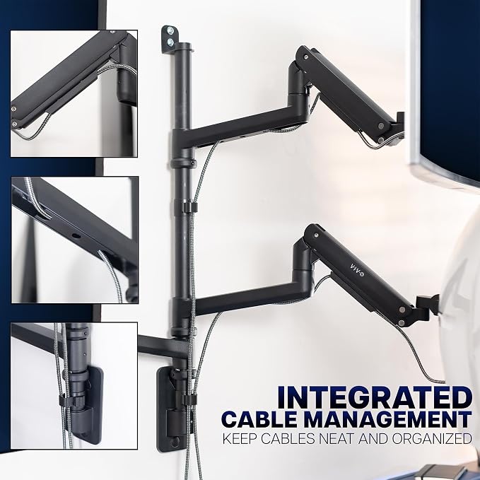 VIVO Pneumatic Arm Triple Ultrawide Monitor Wall Mount for Up to 49 inch Screens with Height Adjustment, Heavy Duty, Holds 3 Ultra Wides Up to 35.2 lbs, Black, MOUNT-VW300D - Image 8