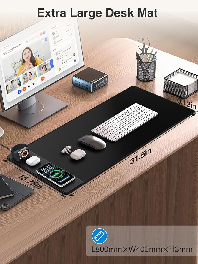 Magnetic Wireless Charging Mouse Pad, 31.5"x15.8" Large Desk Mat | Waterproof Mousepad, Smooth Glide, Stitched Edge, Non-Slip Rubber Base, Desk Pad Computer Keyboard Mat, with Adapter - Image 5