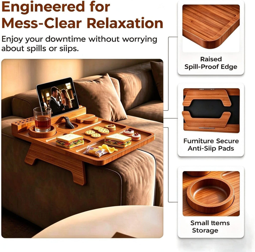 Couch Arm Table with Cup Holder(Carbonization Bamboo) - Image 7