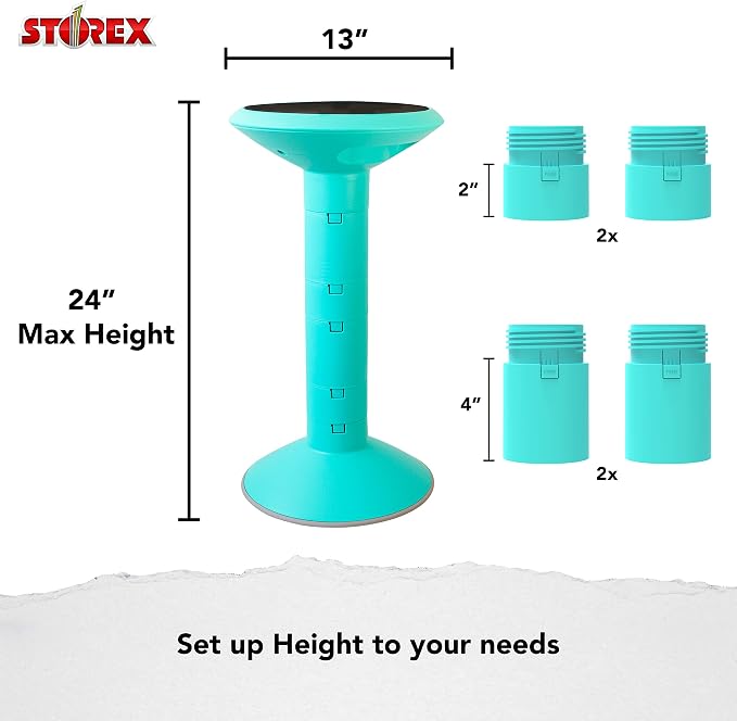 Storex Active Tilt Stool – Ergonomic Seating for Flexible Office Space and Standing Desks, Adjustable 12-24 Inch Height, Teal (00325U01C) - Image 3