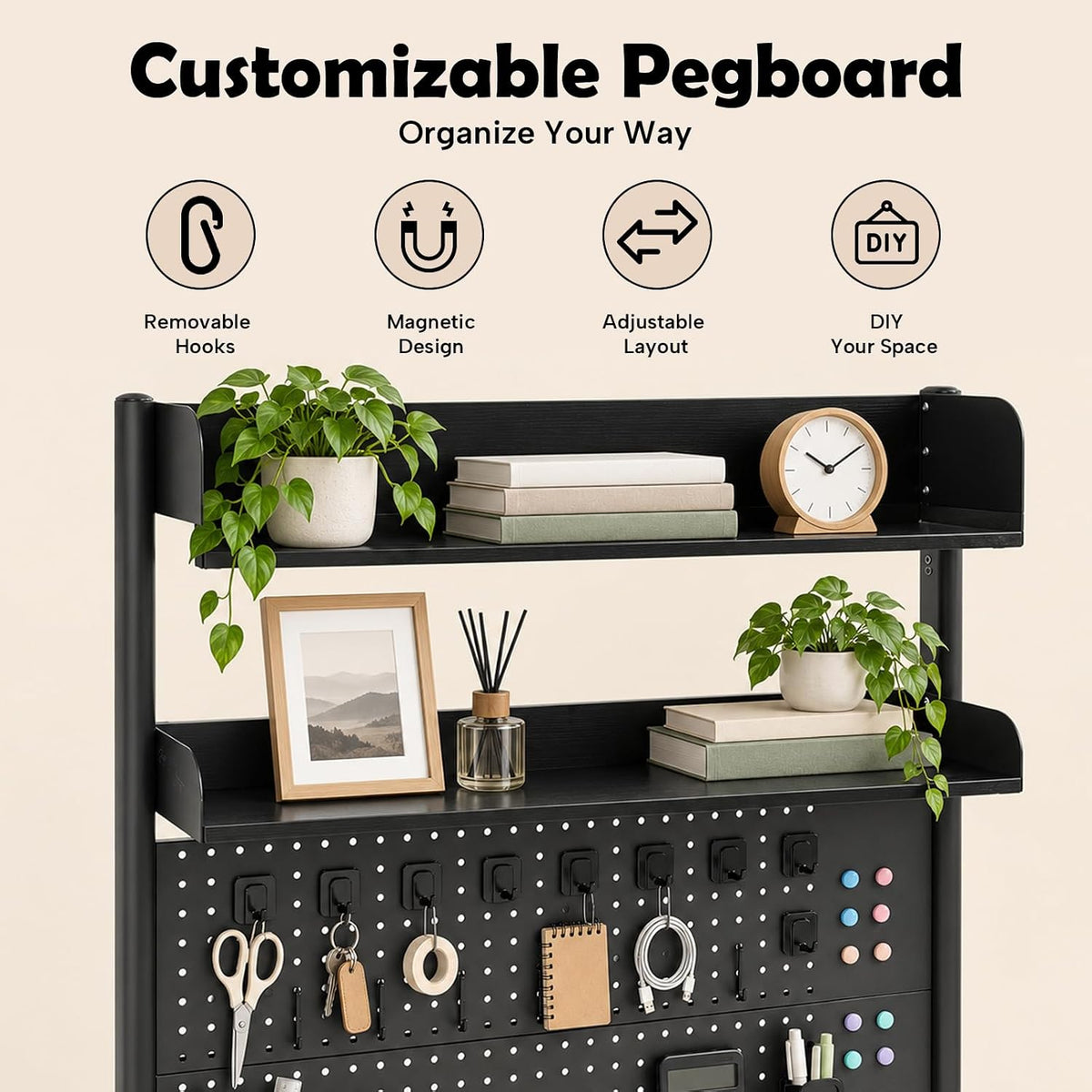 Desk Pegboard, Clamp On Desk Organizer Shelf, Desktop Bookshelf Storage Shelves, Privacy Panel for Home Office Dorm Gaming Desk, Carbon Steel, 39.4" x 37.4", Black - Image 4