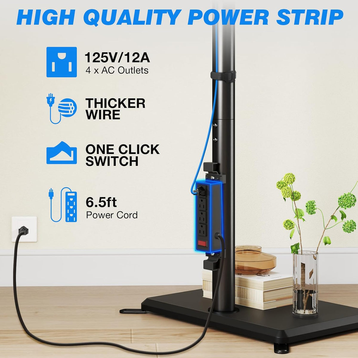 Rfiver Swivel Floor TV Stand with Power Outlet for 32-65 in TVs - Image 3