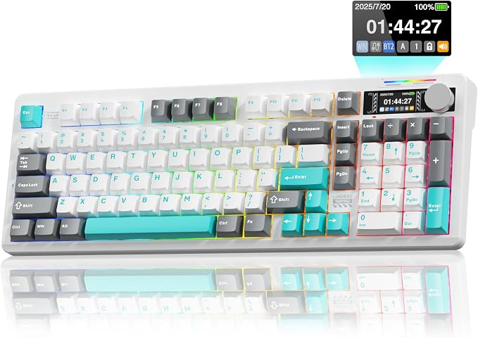 LINGBAO K98 PRO 96% Wireless Mechanical Gaming Keyboard with Screen & Knob | Tri-Mode BT5.0/2.4G/USB-C, Gasket Mount Hot Swappable Linear Switches, RGB Backlit Creamy Sounding for PC/Mac Office& Gaming by CORBOBO