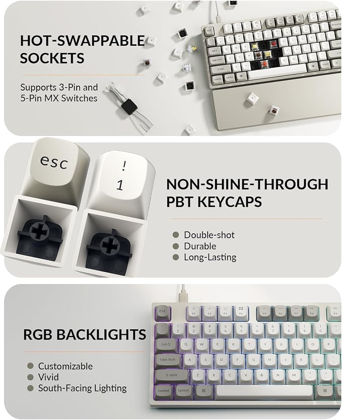 Keychron C2 Pro Wired Mechanical Keyboard with 8K Hz Polling Rate, Full Size Custom RGB Backlit Hot-Swappable, Non-Shine Through PBT Keycaps Compatible with Mac Windows Linux (Silent Banana Switch) - Image 6
