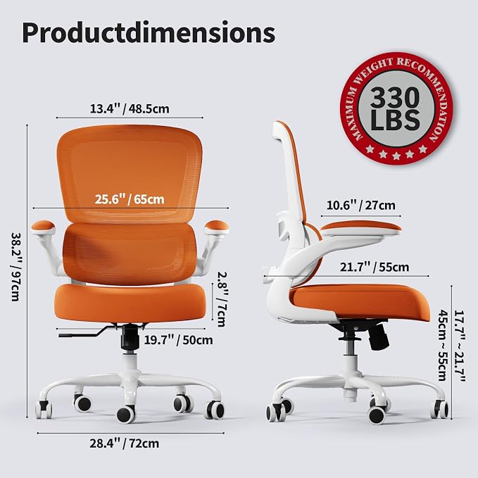 TRALT Office Chair - Ergonomic Desk Chair with Adjustable Lumbar Support, Mesh Computer Chair, Executive Chair for Home Office Comfortable Lumbar Support (1, Orange) - Image 2