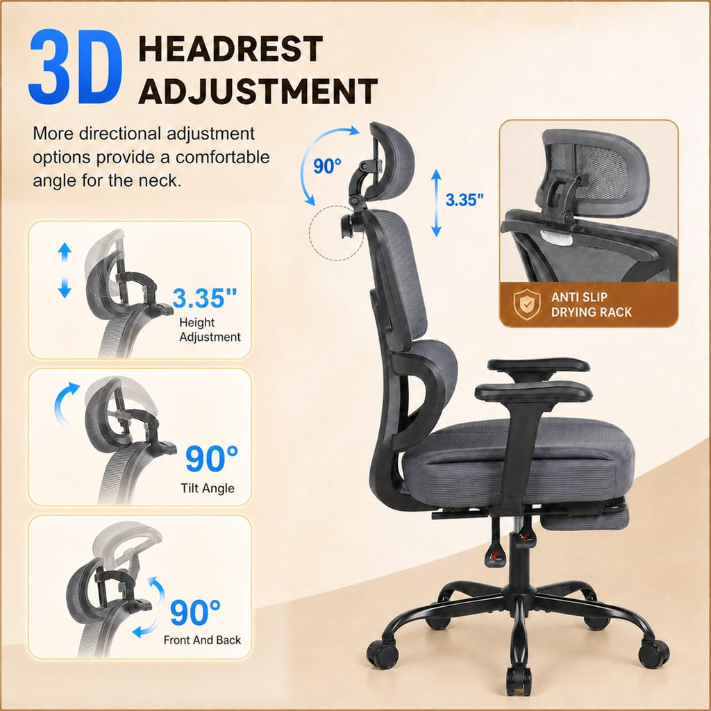 Ergonomic Office Chair with Footrest - High Back Mesh Computer Desk Chair - Image 5