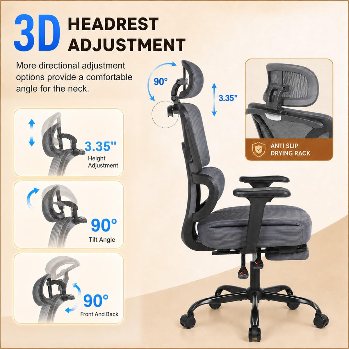 Ergonomic Office Chair with Footrest - High Back Mesh Computer Desk Chair - Image 5