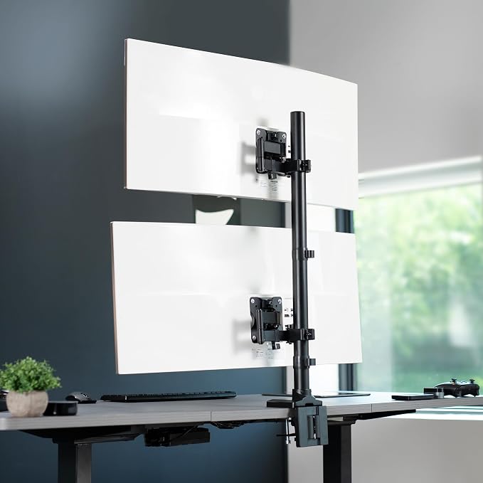 VIVO Dual Vertically Stacked Ultra-Wide Monitor Desk Mount with Extension Arms, Extra Tall Heavy Duty Adjustable Stand for 2 Ultrawide Screens up to 43 inches, 50 lbs Capacity, Black, STAND-V202T - Image 9