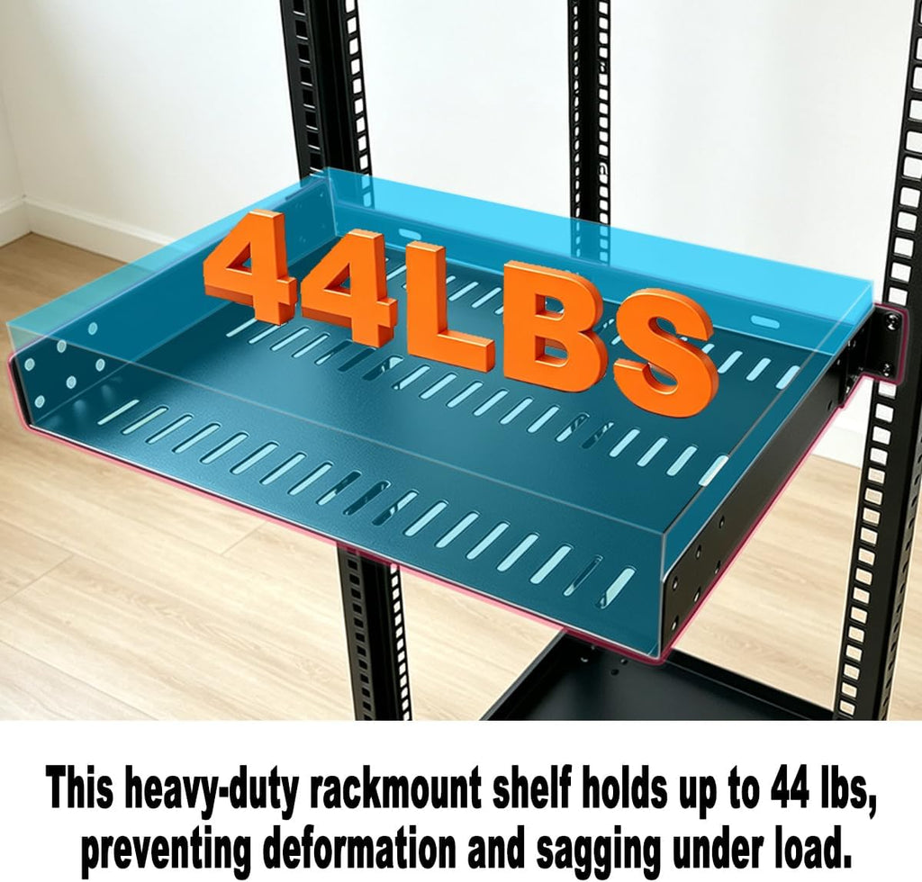1U Vented Rack Shelf 8" Deep 44 lbs Capacity No Front Lip - Image 4