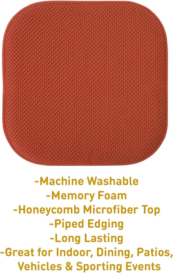Sweet Home Collection Chair Cushion Memory Foam Pads Honeycomb Pattern Slip Non Skid Rubber Back Rounded Square 16" x 16" Seat Cover, 6 Pack, Rust - Image 3