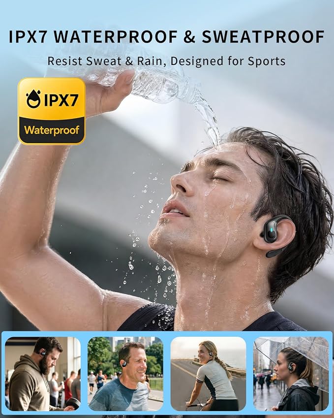 Active Noise Cancelling Ear Buds Wireless Earbuds 90H Playtime Bluetooth Headphones Stereo Bass Over-Ear Hooks Earphones with Power Display Case IPX7 Waterproof Headset for Workout/Running, Black - Image 7