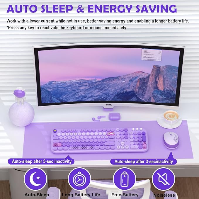 MOFII Keyboard and Mouse Wireless, 104 Keys Lovely Cute Colorful Typewriter | Full Size With Number Pad & Mouse,Ideal For Windows,1600DPI,Computer, PC, Notebook, Laptop - Image 5