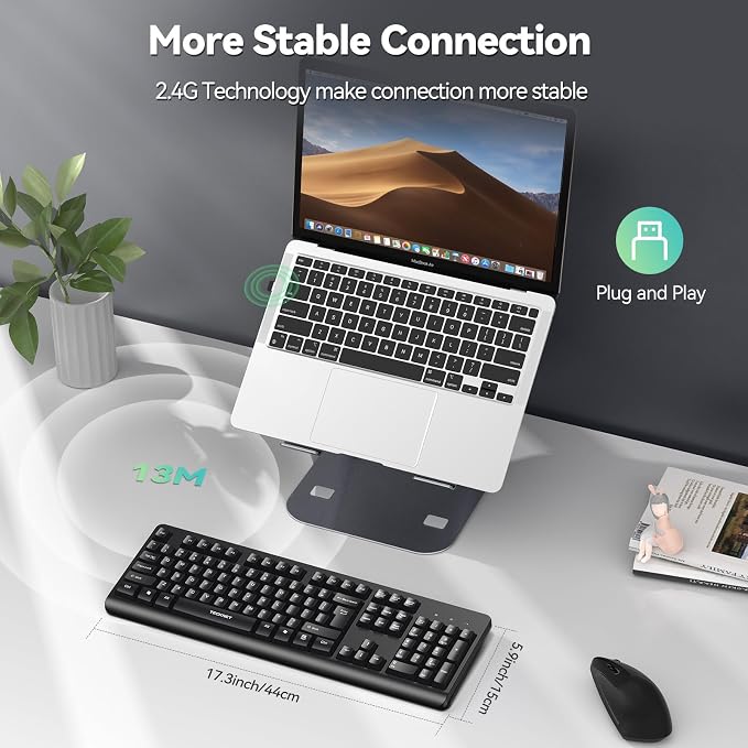 TECKNET Wireless Keyboard, 2.4G Silent Full-Size Keyboard with Number Pad | Ergonomic Keys & Adjustable Feet, Compatible with Laptop, PC, Desktop, Notebook, Windows 11/10/8/7 –Black - Image 3