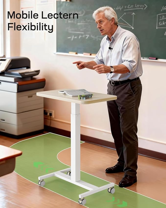 Marsail Mobile Standing Desk, Wider Height Adjustable Computer Desk, Rolling Sit Stand Desk with 4 Lockable Wheels, Ergonomic Desk for Home Office and Classroom, Natural - Image 6