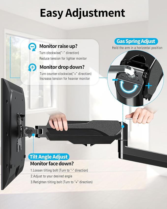 MOUNTUP Monitor Wall Mount for 17-32 Inch Computer Screen, Wall Mounted Arm Support 4.4-17.6lbs Display, Computer Monitor Arm, VESA Bracket for VESA 75x75mm and 100x100mm, Black - Image 6