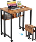 GreenForest Folding Desk with Wheels, 31.5" Rolling Table for Small Spaces | Storage Shelf, Lockable Casters, Compact Portable Workstation, Space-Saving Foldable Sofa Table, Home Office, Mobile, Walnut by GreenForest