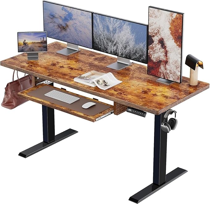 Marsail Electric Standing Desk with Sedentary Reminder, 55 * 24 Inch Standing Desk Adjustable Height, Stand up Desk for Home Office Furniture Computer Desk Memory Preset with Headphone Hook by Marsail