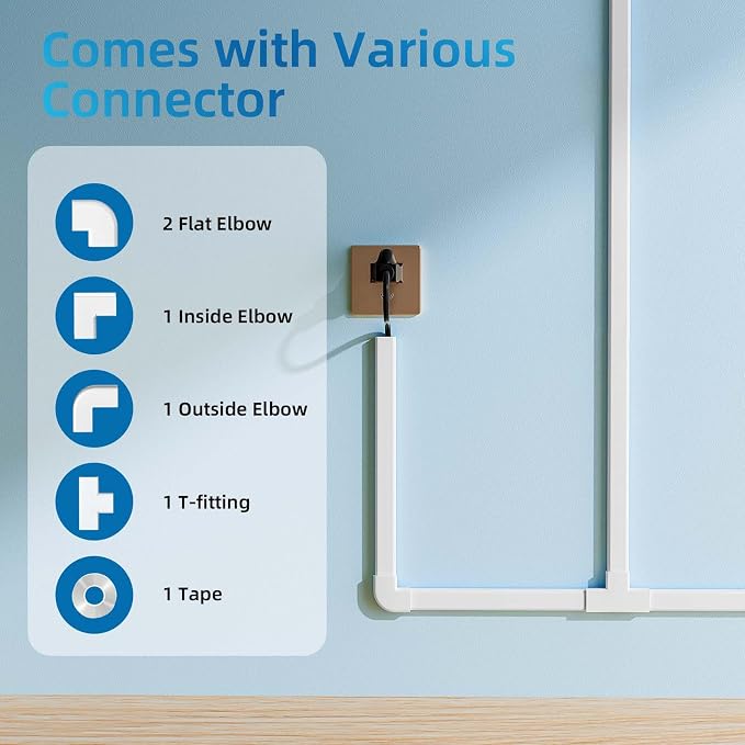 Yecaye 142in Wall Cord Hider for 2-3 Cords, W0.94in H0.47in, White | Medium Cord Covers for Wires on wall, On-Wall Cord Cover Cable Concealer - Image 3