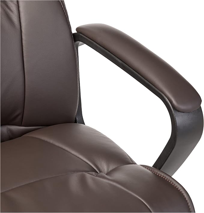 Amazon Basics Office Task Chair with Adjustable Height, 360° Swivel, Padded Armrests, Mid-Back, Rolling, 275 Pound Capacity, 24"D x 24.2"W x 34.8"H, BIFMA Certified, Dark Brown Faux Leather - Image 6