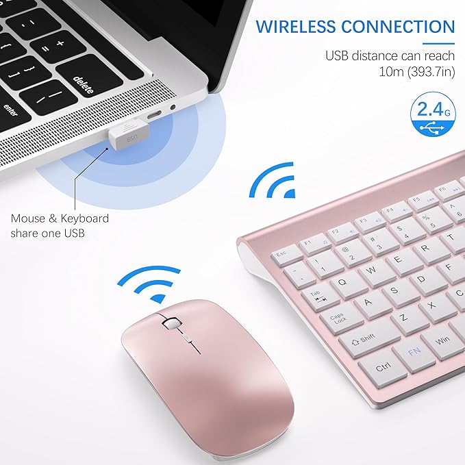 Wireless Keyboard and Mouse Ultra Slim Combo, TopMate - Rose Gold White | 2.4G Silent Compact 2400DPI Mouse and Scissor Switch Keyboard Set with Cover, Batteries Included, for PC/Laptop/Windows/Mac - Image 3