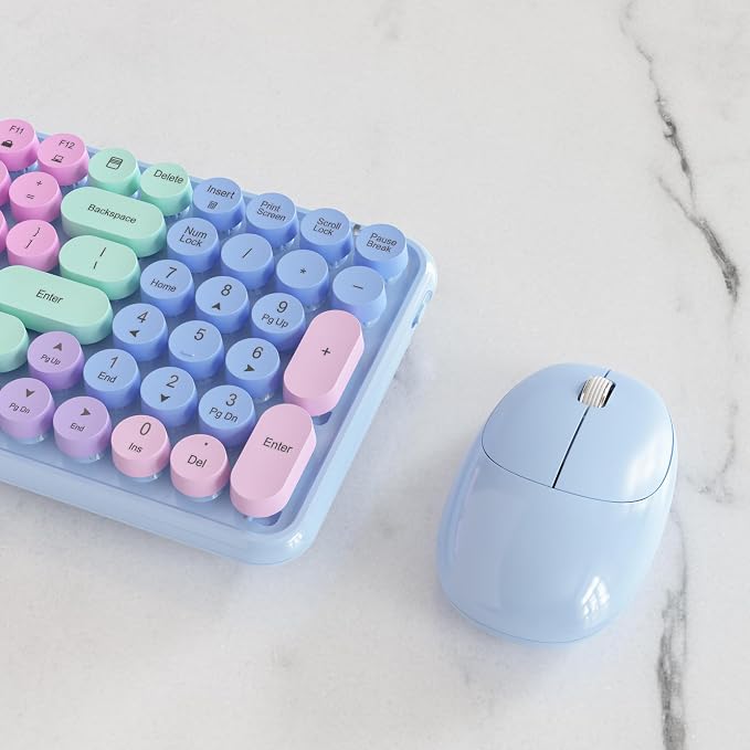 UBOTIE Wireless Keyboards and Mouse Combo (Purple Rainbow) | Colorful Gradient Rainbow Color Retro Typewriter Flexible Keyboard, 2.4GHz Connection and Optical Mouse for PC Wins Mac - Image 5
